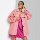 Women's Brushed Fleece Oversized Shacket - Wild Fable Pink Xxs