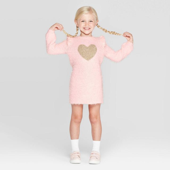 Toddler Girls' Long Sleeve 'heart' Sweater Dress - Cat & Jack Pink 12m, Toddler Girl's