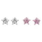 Journee Collection 1 Ct. T.w. Star-cut Cz Prong Set Stud Earrings Set In Sterling Silver - Pink/white, Girl's