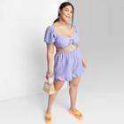 Women's High-rise Pull-on Flutter Shorts - Wild Fable Lavender Gingham Check 1x, Purple Gingham Check