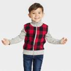 Toddler Boys' Buffalo Check Knit Zip-up Sweater - Cat & Jack Red