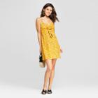 Women's Floral Print Strappy Tie Front Fit And Flare Dress - Xhilaration Gold Rush