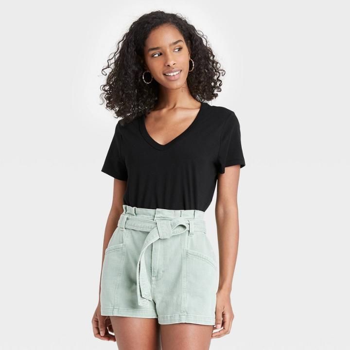 Women's Short Sleeve V-neck T-shirt - Universal Thread Black