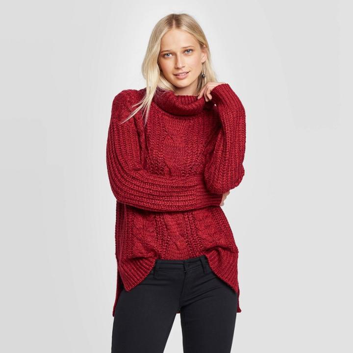 Women's Long Sleeve Cowl Neck Tunic Sweater - Universal Thread Red