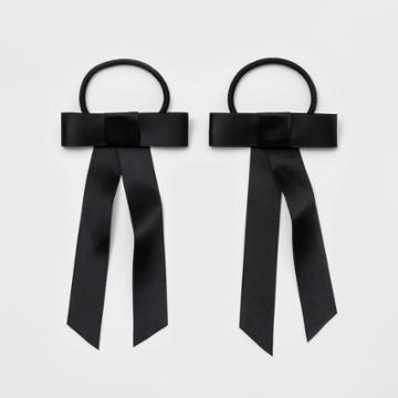 Pony Holder With Satin Bow Hair Elastics 2ct - Wild Fable Black