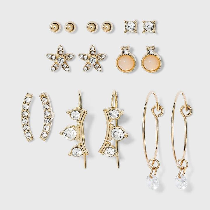 Charm Hoop, Stud And Ear Climber Earring Set 8pc - A New Day , Gold/yellow