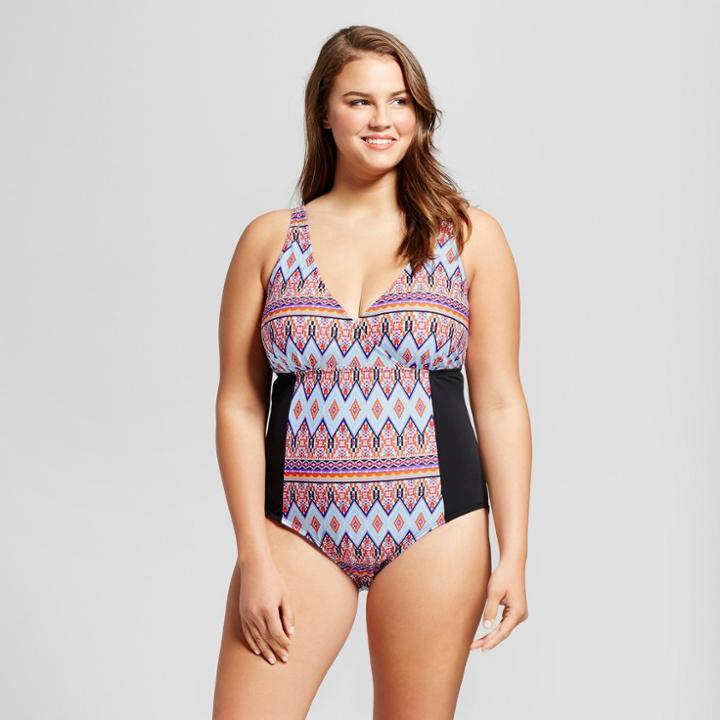 Surfside Women's Plus Size Tribal One Piece - Black 1x,