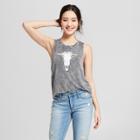 Women's Floral Longhorn Mineral Wash Graphic Tank Top - Grayson Threads (juniors') Gray