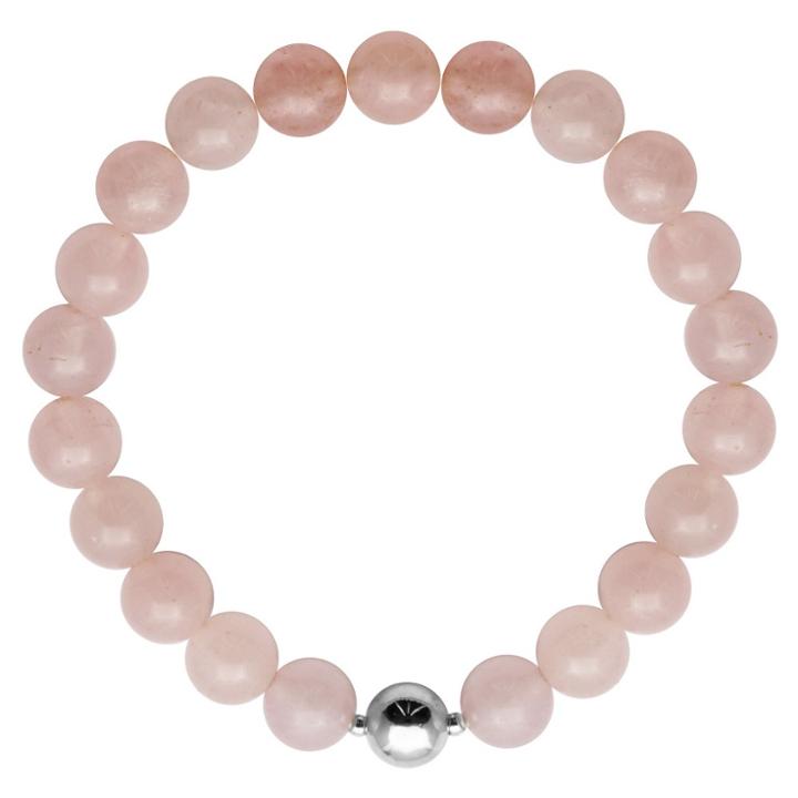 Prime Art & Jewel Genuine Rose Quartz With Fine Silver Plated Bronze Accent Beaded Stretch Bracelet - 6.5, Girl's, Pink Quartz