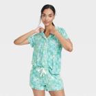 Women's Beautifully Soft Short Sleeve Notch Collar Top And Shorts Pajama Set - Stars Above Blue
