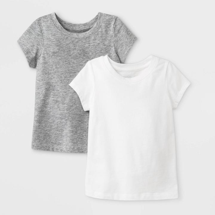 Toddler Girls' 2pk Short Sleeve Solid T-shirt - Cat & Jack Gray/white