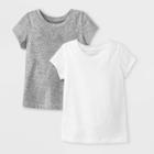 Toddler Girls' 2pk Short Sleeve Solid T-shirt - Cat & Jack Gray/white