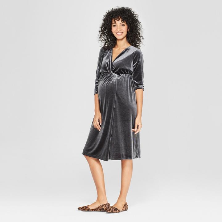 Maternity Velvet Cross Front Dress - Isabel Maternity By Ingrid & Isabel Black