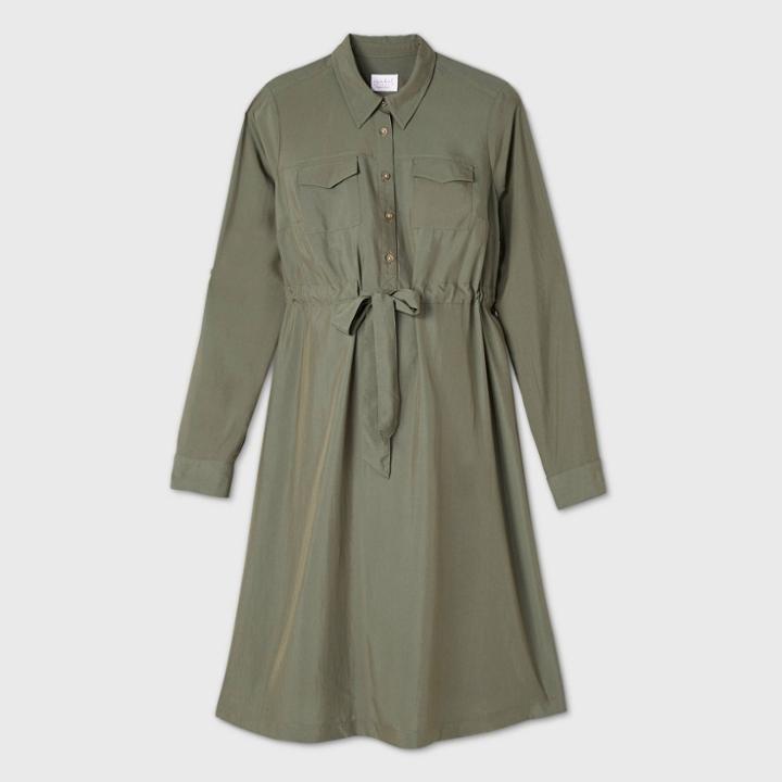 Long Sleeve Woven Maternity Shirtdress - Isabel Maternity By Ingrid & Isabel Olive Green