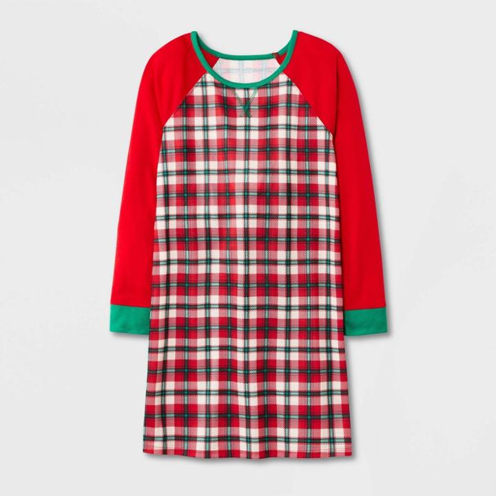 Girls' Plaid Long Sleeve Nightgown - Cat & Jack Red/green