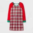 Girls' Plaid Long Sleeve Nightgown - Cat & Jack Red/green