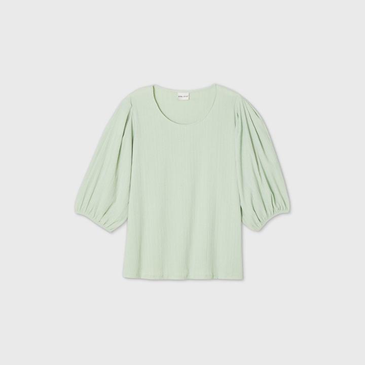 Women's Plus Size Puff 3/4 Sleeve Scoop Neck Top - Ava & Viv Green