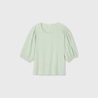 Women's Plus Size Puff 3/4 Sleeve Scoop Neck Top - Ava & Viv Green