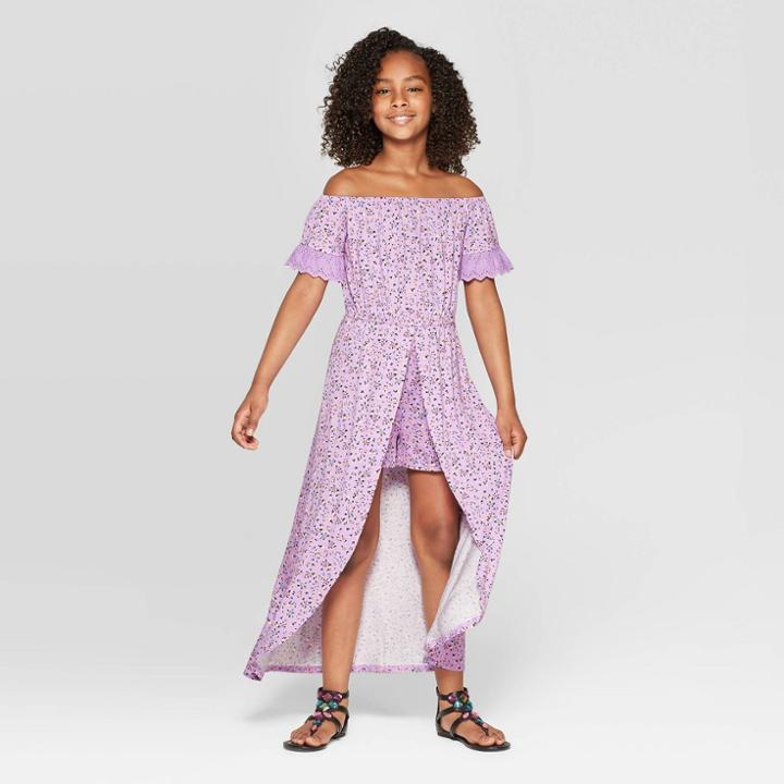 Girls' Off The Shoulder Walk-through Maxi Dress - Art Class Purple