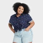 Ev Lgbt Pride Pride Gender Inclusive Adult Extended Size Ice Cream Print Short Sleeve Woven Button-down Shirt - Navy 1xb, Ivory/white/blue