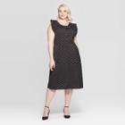 Women's Plus Size Chevron Sleeveless Boat Neck At Knee Dress - Who What Wear Black