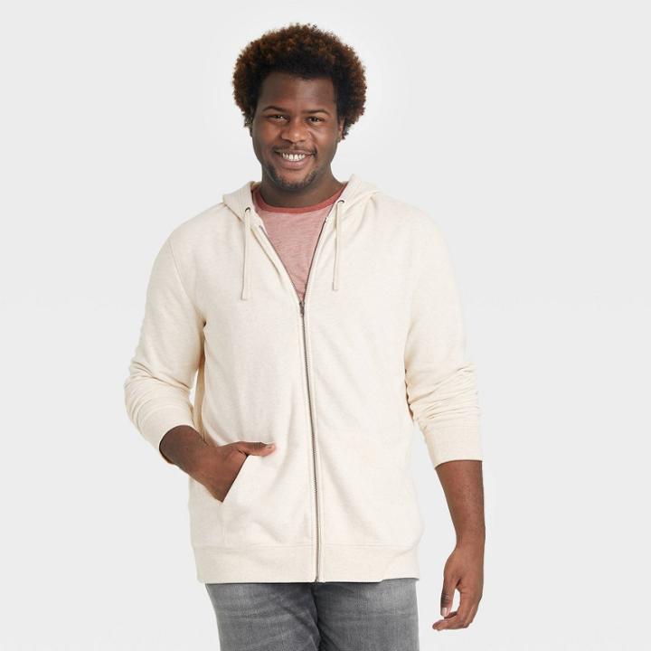 Men's Big & Tall Fleece Full-zip Hoodie Sweatshirt - Goodfellow & Co Off White