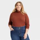 Women's Plus Size Long Sleeve Turtleneck T-shirt - Ava & Viv Brown