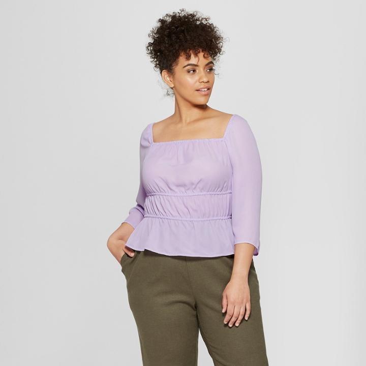 Women's Plus Size 3/4 Sleeve Square Neck Top - Who What Wear Purple X