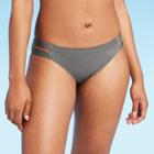Women's Strappy Side Cheeky Bikini Bottom - Shade & Shore Metallic Charcoal M, Women's, Size: