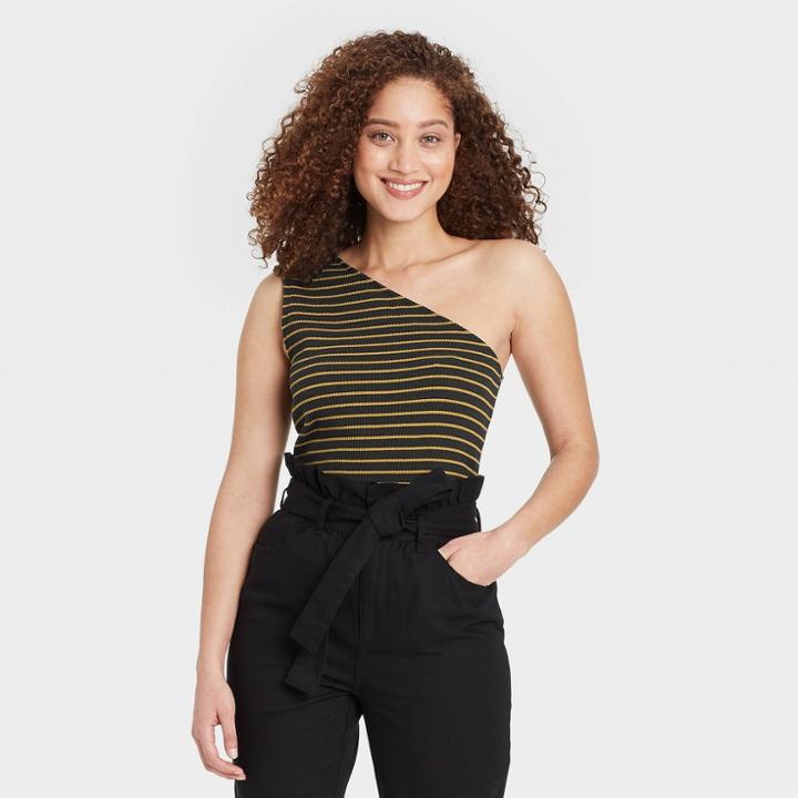 Women's Striped One Shoulder Tank Top - Who What Wear Black