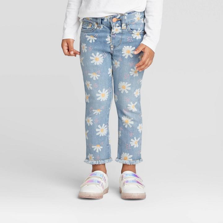 Toddler Girls' Daisy Print Skinny Jeans - Cat & Jack Blue 12m, Toddler Girl's