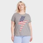 Grayson Threads Women's Plus Size Usa Lighting Bolt Short Sleeve Graphic T-shirt - Heather Gray