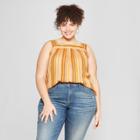 Women's Plus Size Striped Square Neck Blouse - Universal Thread Yellow X