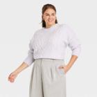 Women's Plus Size Crewneck Cable Stitch Pullover Sweater - A New Day Light Purple