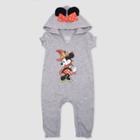 Baby Girls' Disney Mickey Mouse & Friends Minnie Mouse Halloween Hooded Romper - Gray Newborn, Girl's