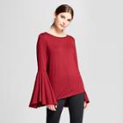 Women's Long Ruffle Bell Sleeve Blouse - Alison Andrews Red