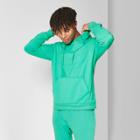 Men's Regular Fit Long Sleeve French Terry Reverse Panel Hooded Pullover Sweatshirt - Original Use Bright Jade