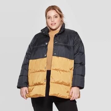 Women's Plus Size Long Sleeve Puffer With Snaps Jacket - Who What Wear Black 1x, Women's,