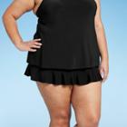 Women's Plus Size Ruffle Swim Skirt - Aqua Green Black X
