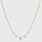 14k Gold Plated Purple Pierced Stone Station Necklace - A New Day Purple