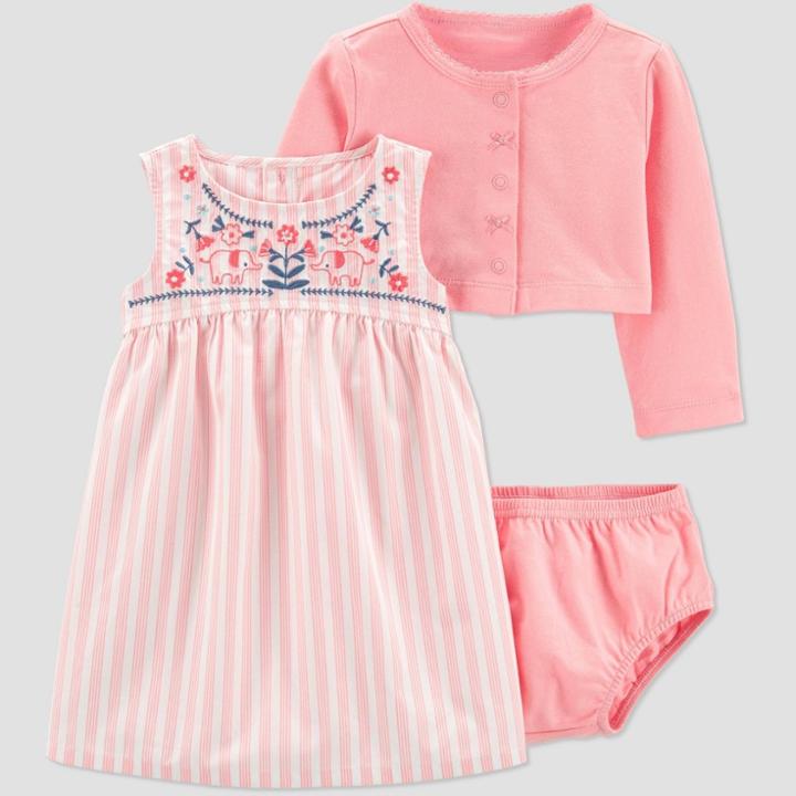 Baby Girls' Elephant Embroidered Cardigan Dress Set - Just One You Made By Carter's Pink