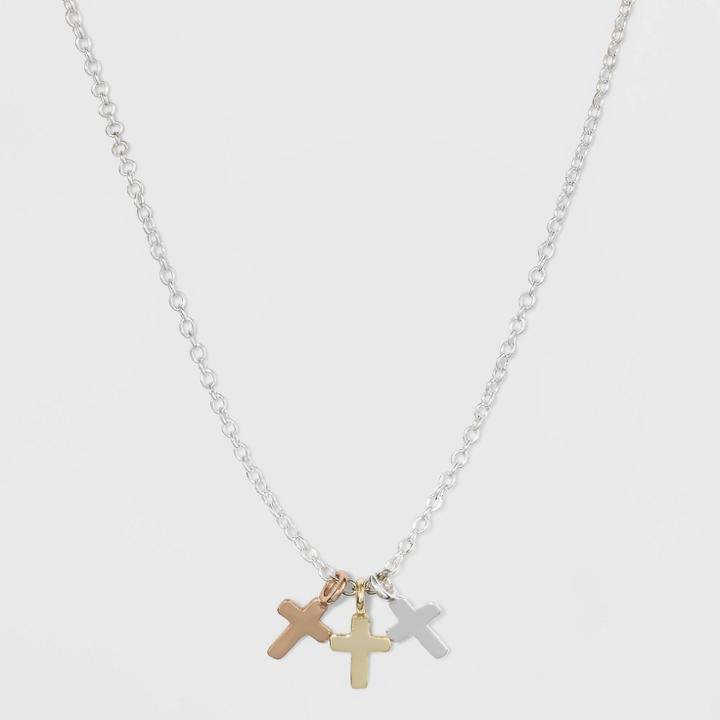 Target Sterling Silver Triple Cross Tri Tone Necklace -