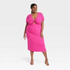 Women's Plus Size Short Sleeve Cut Out Knit Dress - A New Day Dark Pink