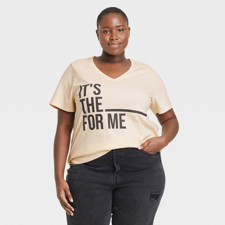 No Brand Black History Month Women's Plus Size It's The - For Me Short Sleeve V-neck T-shirt - Cream
