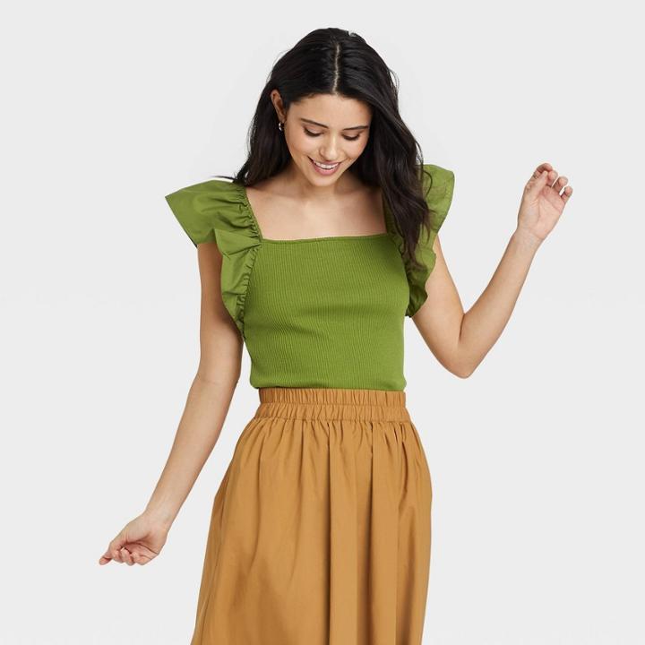 Women's Ruffle Top - A New Day Green