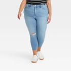 Women's Plus Size High-rise Distressed Cropped Skinny Jeans - Ava & Viv Light Wash 14w,