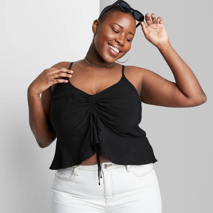 Women's Plus Size Cinch Front Peplum Tank Top - Wild Fable Black