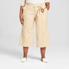 Women's Plus Size Tie-front Woven Pants - Ava & Viv Tan