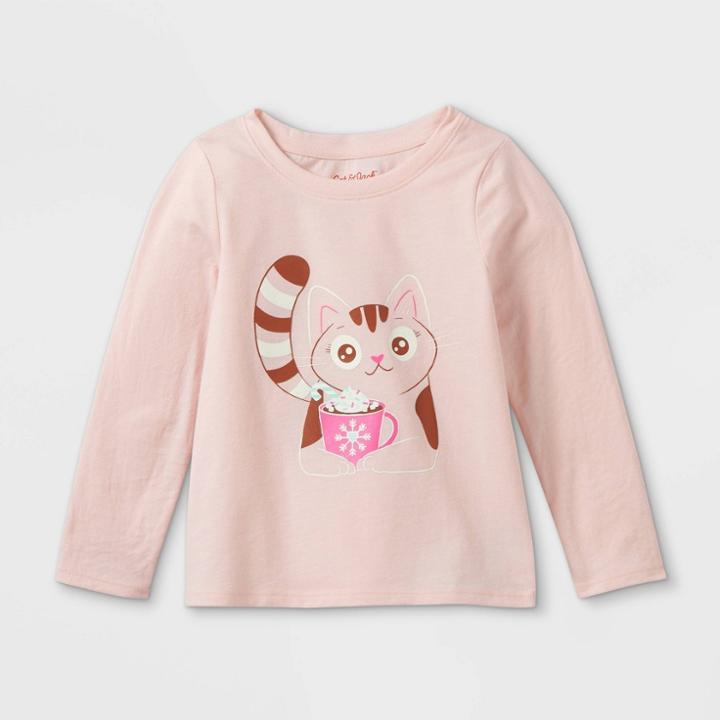 Toddler Girls' Hot Cocoa Cat Long Sleeve Graphic T-shirt - Cat & Jack Powder Pink