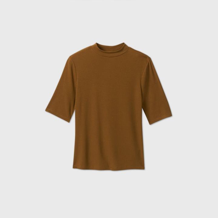 Women's Elbow Sleeve High Neck Rib T-shirt - A New Day Olive